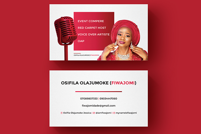 business card for event compere jumoke osifila
